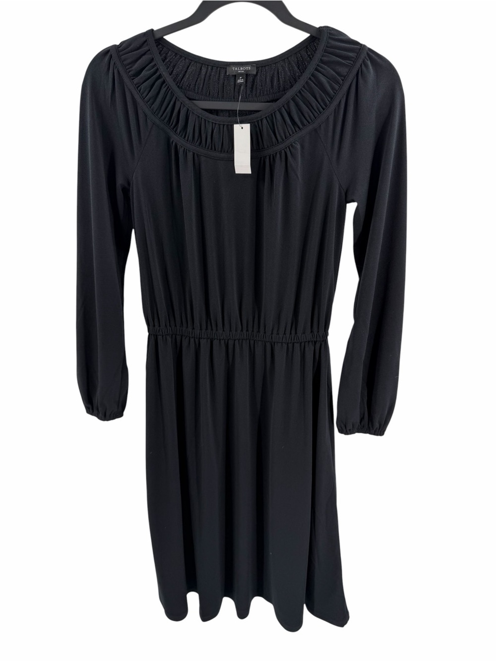 Talbots Black 3/4 Sleeve Elastic Waist Jersey Knit Stretchy Dress Size Petite XS
